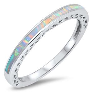 Sterling Lab Opal Thin Stackable Eternity Band